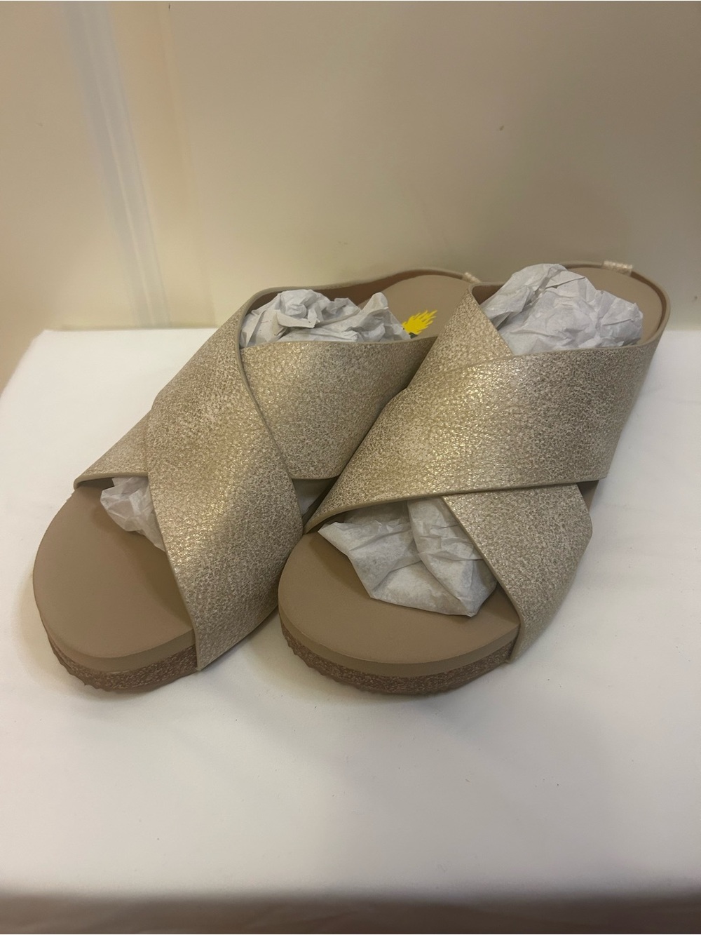 Volatile Metallic Cross-Band Slide Sandals - Gold